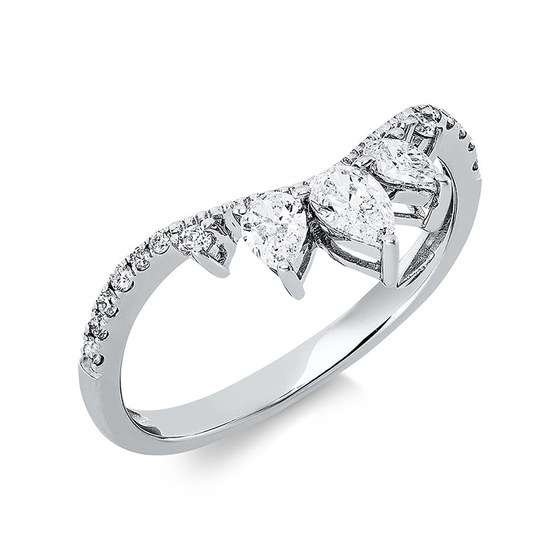 Ring 18 kt WG, 2 Tropfen 0,23 ct, TW-si, 1 Tropfen 0,19 ct, TW-si, 14 Brill. 0,12 ct, TW-si