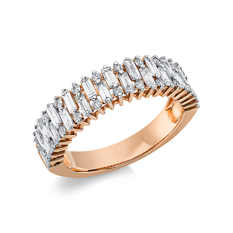 Ring 18 kt RG, Fassung rhodiniert, 23 Bag. 0,72 ct, TW-si, 23 Brill. 0,19 ct, TW-si