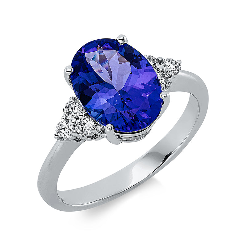 Ring 14 kt WG, 6 Brill. 0,21 ct, TW-si, 1 Tansanit 3,00 ct blau