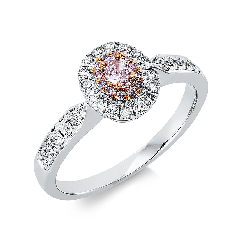 Ring 18 kt WG+RG, 26 Brill. 0,31 ct, TW-si, 1 Oval 0,12 ct, pink, 12 Brill. 0,06 ct, pink