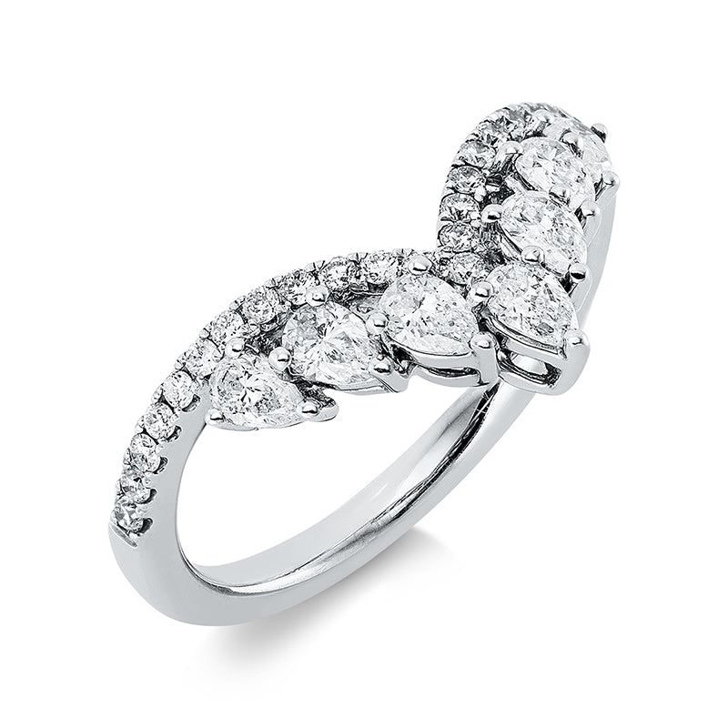 Ring 18 kt WG, 6 Tropfen 0,67 ct, TW-si, 25 Brill. 0,21 ct, TW-si