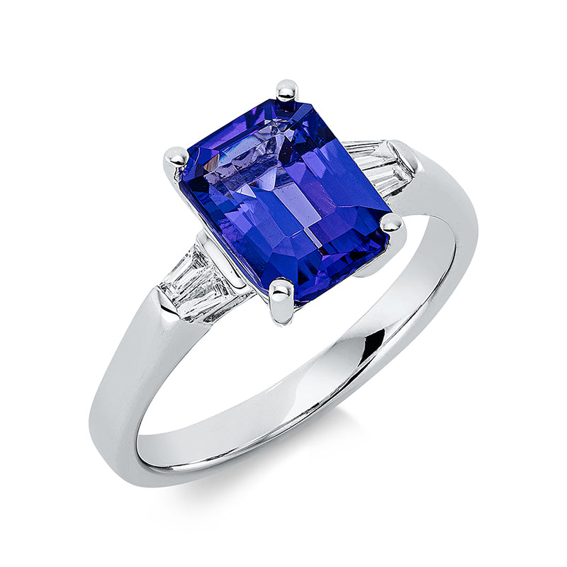 Ring 18 kt WG, 4 Bag. 0,13 ct, TW-si, 1 Tansanit 2,65 ct blau