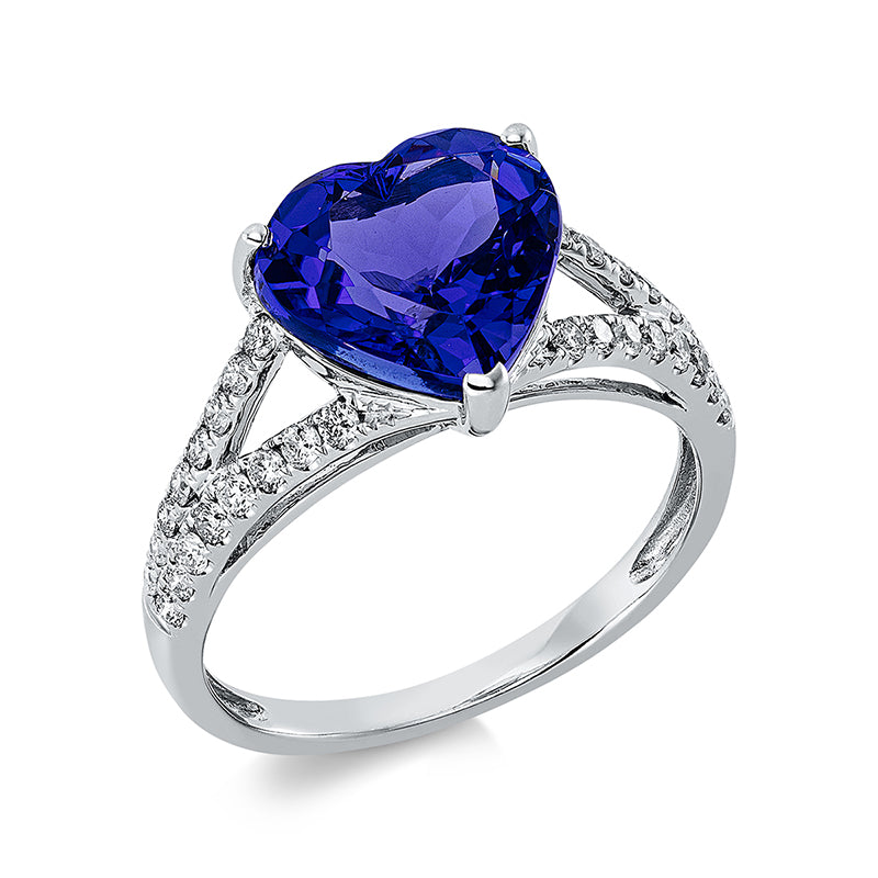 Ring 14 kt WG, 32 Brill. 0,35 ct, TW-si, 1 Tansanit 3,21 ct blau