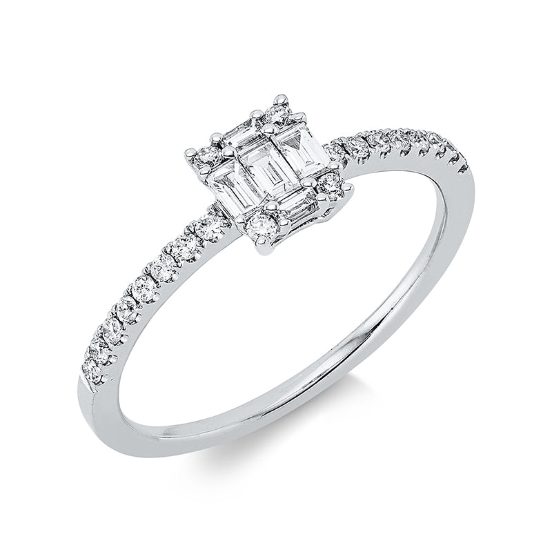 Ring 18 kt WG, 5 Bag. 0,21 ct, TW-si, 20 Brill. 0,17 ct, TW-si