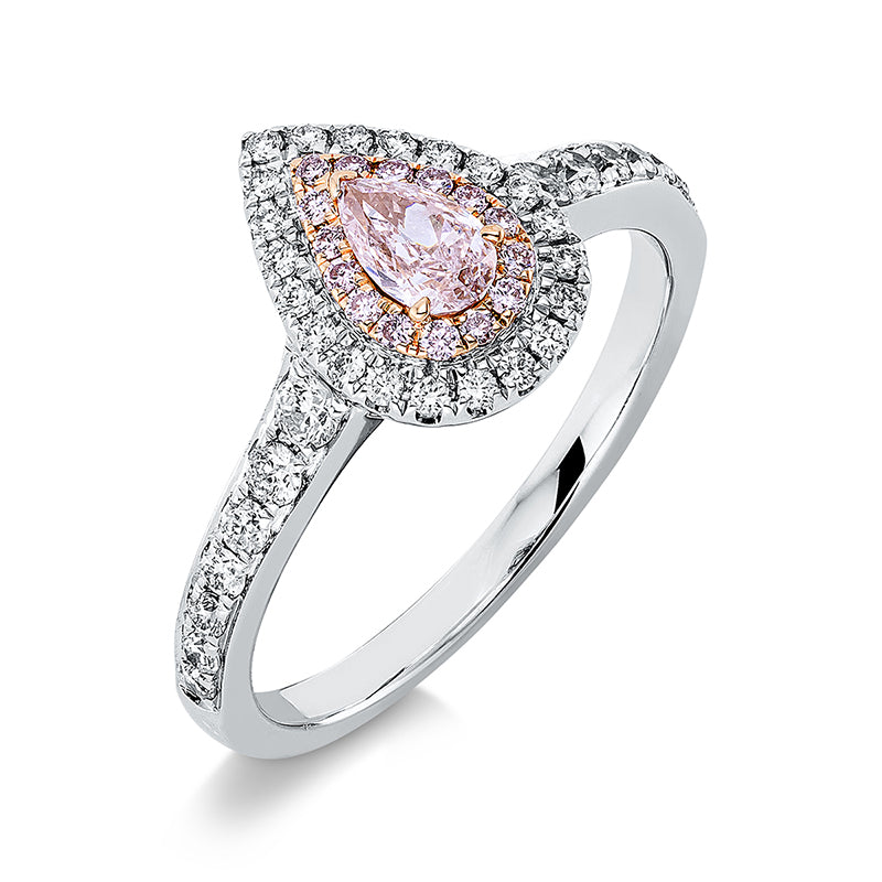 Ring 18 kt WG+RG, GIA6223939956, 1 Tropfen 0,26 ct, pink-i1, 35 Brill. 0,38 ct, TW-si, 15 Brill. 0,08 ct, pink