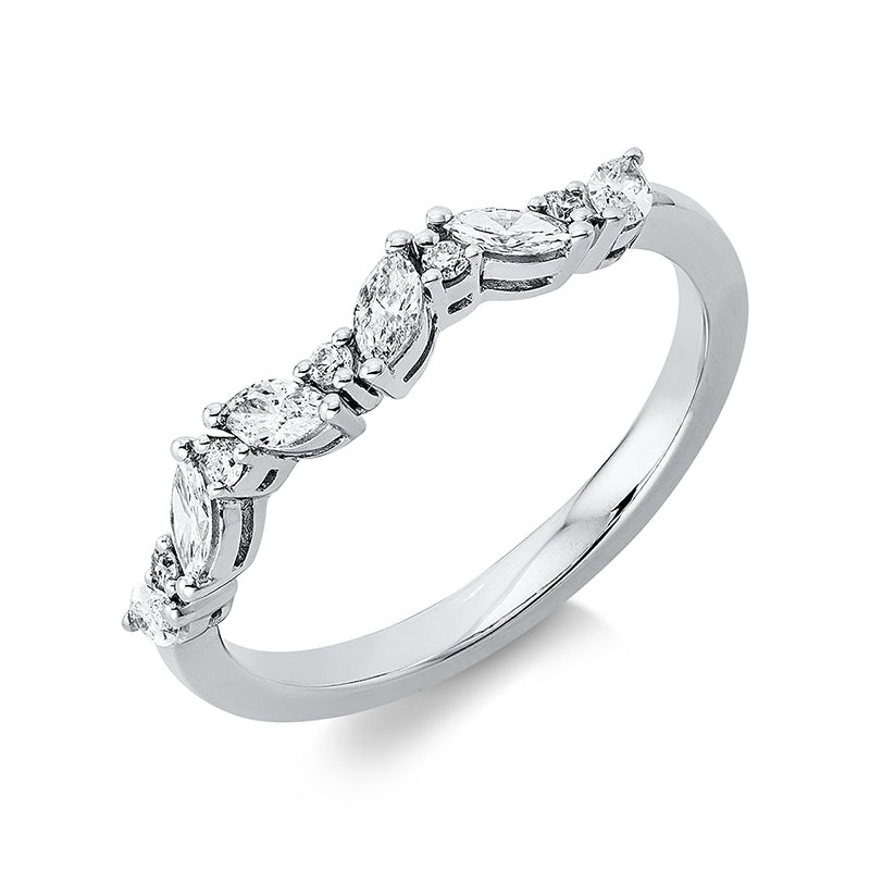 Ring 18 kt WG, 6 Nav. 0,29 ct, TW-si, 5 Brill. 0,05 ct, TW-si