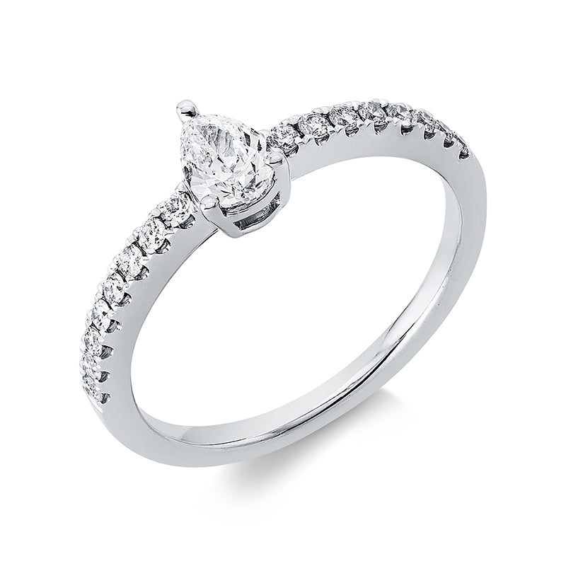 Ring 18 kt WG, 1 Tropfen 0,28 ct, TW-si, 16 Brill. 0,17 ct, TW-si