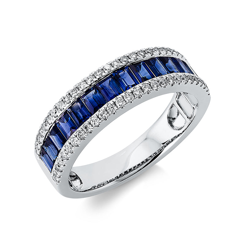 Ring 18 kt WG, 54 Brill. 0,26 ct, TW-si, 14 Saphire 1,26 ct blau