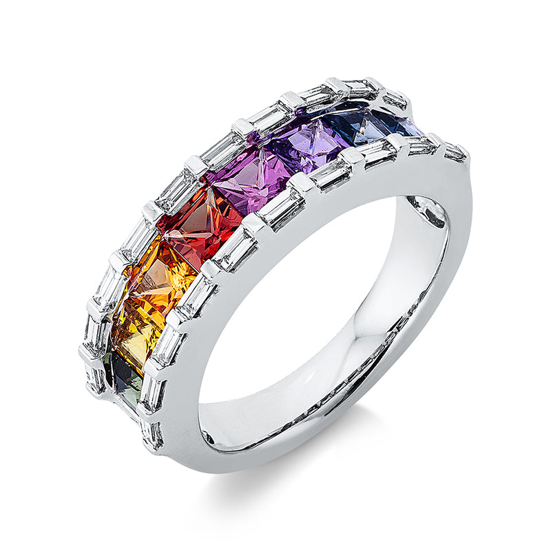 Ring 18 kt WG, 20 Brill. 0,41 ct, TW-si, 8 Saphire 2,03 ct multicolor