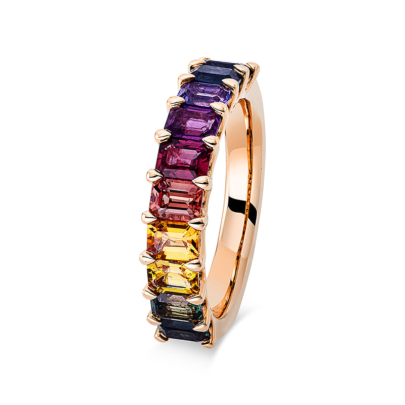 Ring 18 kt RG, 10 Saphire 2,66 ct multicolor