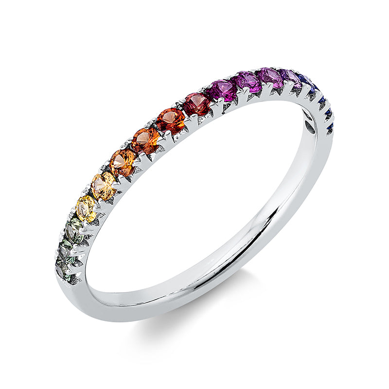 Ring 18 kt WG, 17 Saphire 0,38 ct multicolor