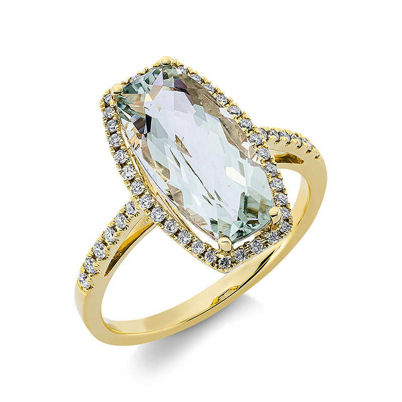 Ring 18 kt GG, 44 Brill. 0,23 ct, TW-si, 1 Amethyst 3,30 ct grün