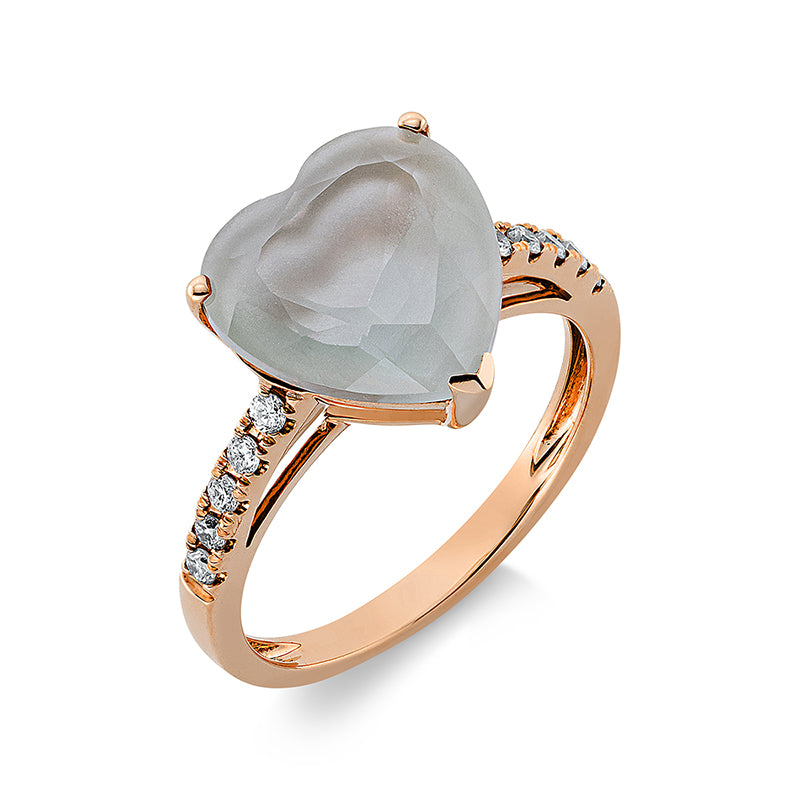 Ring 18 kt RG, matt finished, 10 Brill. 0,21 ct, TW-si, 1 Amethyst 4,80 ct grün