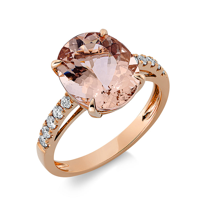 Ring 18 kt RG, 10 Brill. 0,24 ct, TW-si, 1 Morganit 4,00 ct rosa