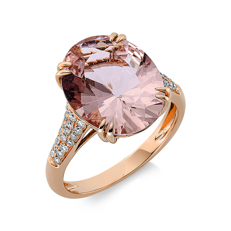 Ring 18 kt RG, 3,6 Brill. 0,24 ct, TW-si, 1 Morganit 5,08 ct rosa