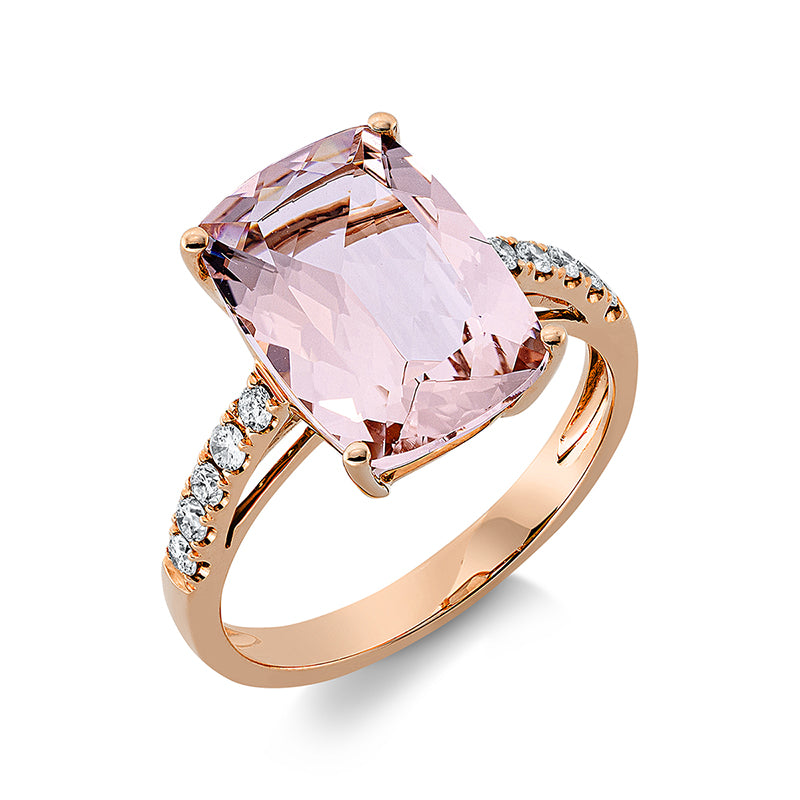 Ring 18 kt RG, 10 Brill. 0,24 ct, TW-si, 1 Morganit 4,26 ct rosa