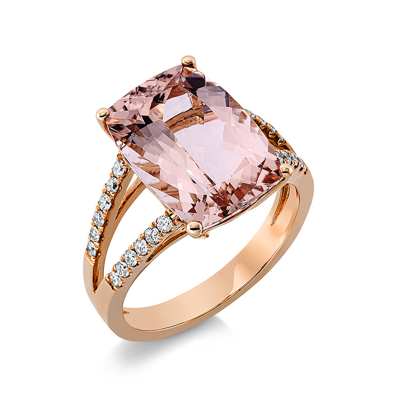 Ring 18 kt RG, 24 Brill. 0,27 ct, TW-si, 1 Morganit 5,90 ct rosa