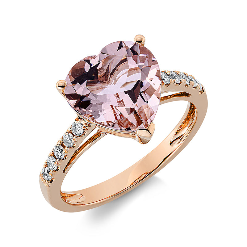 Ring 18 kt RG, 10 Brill. 0,20 ct, TW-si, 1 Morganit 3,15 ct rosa