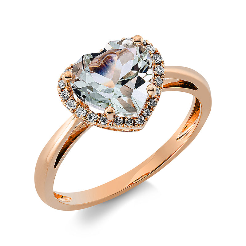 Ring 18 kt RG, 24 Brill. 0,12 ct, TW-si, 1 Amethyst 1,90 ct grün