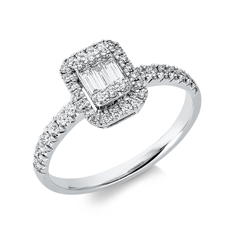 Ring 18 kt WG, 3 Bag. 0,11 ct, TW-vsi, 42 Brill. 0,31 ct, TW-si