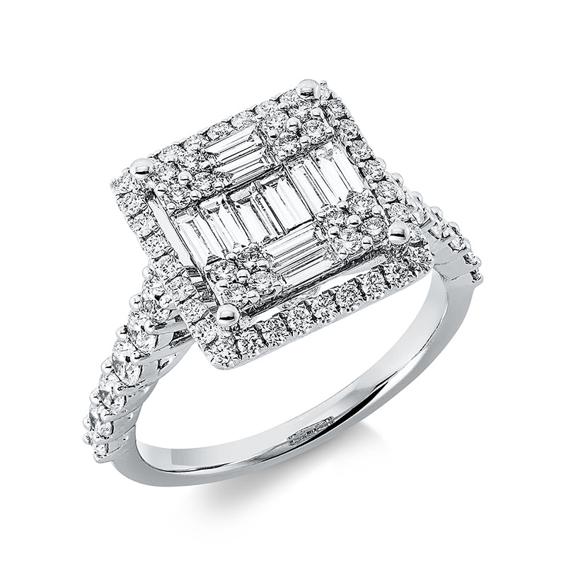 Ring 18 kt WG, 10 Bag. 0,43 ct, TW-vsi, 62 Brill. 0,91 ct, TW-si