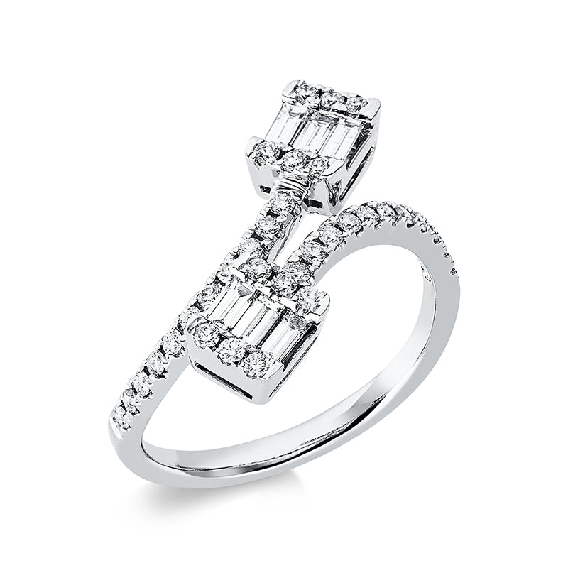 Ring 18 kt WG, 6 Bag. 0,29 ct, TW-vsi, 34 Brill. 0,31 ct, TW-si