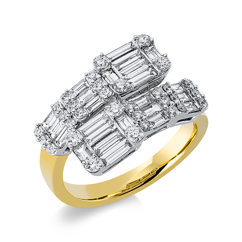 Ring 18 kt GG, Fassung rhodiniert, 16 Bag. 0,53 ct, TW-vsi, 8 Bag. 0,47 ct, TW-vsi, 32 Brill. 0,43 ct, TW-si