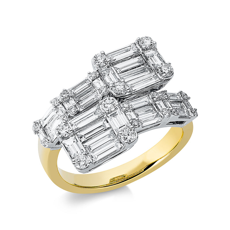 Ring 18 kt GG, Fassung rhodiniert, 24 Bag. 0,79 ct, TW-vsi, 8 Bag. 0,63 ct, TW-vsi, 24 Brill. 0,33 ct, TW-si