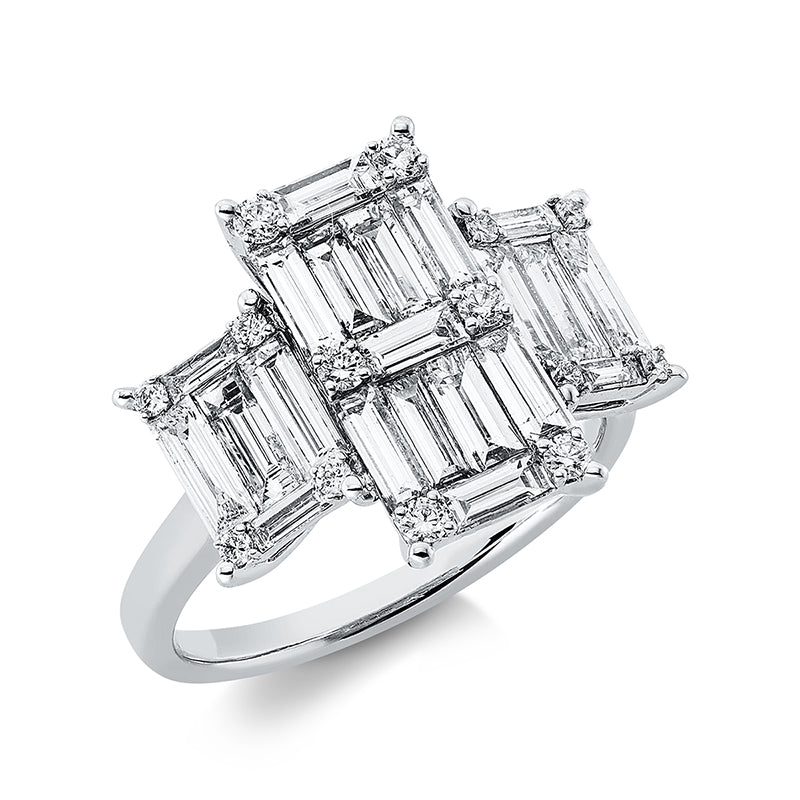 Ring 18 kt WG, 7 Bag. 0,32 ct, TW-vsi, 14 Bag. 1,58 ct, TW-vsi, 16 Brill. 0,22 ct, TW-si