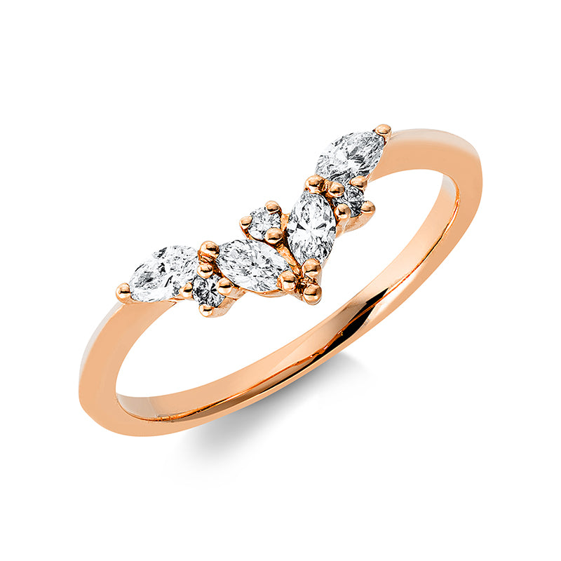 Ring 18 kt RG, 4 Nav. 0,24 ct, TW-vsi, 3 Brill. 0,04 ct, TW-si