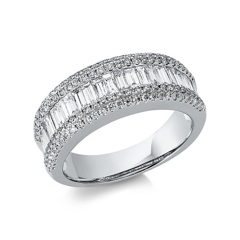 Ring 18 kt WG, 22 Bag. 0,79 ct, TW-vsi, 114 Brill. 0,41 ct, TW-si
