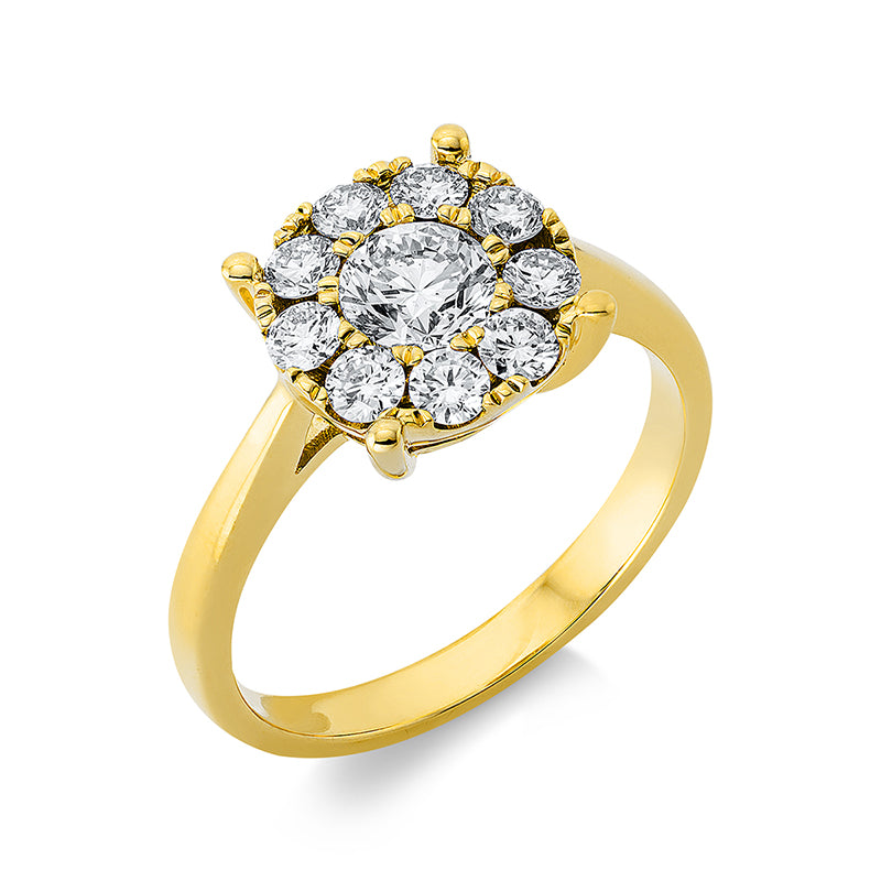 Ring 18 kt GG, 1 Brill. 0,52 ct, W-pi, 9 Brill. 0,55 ct, W-pi