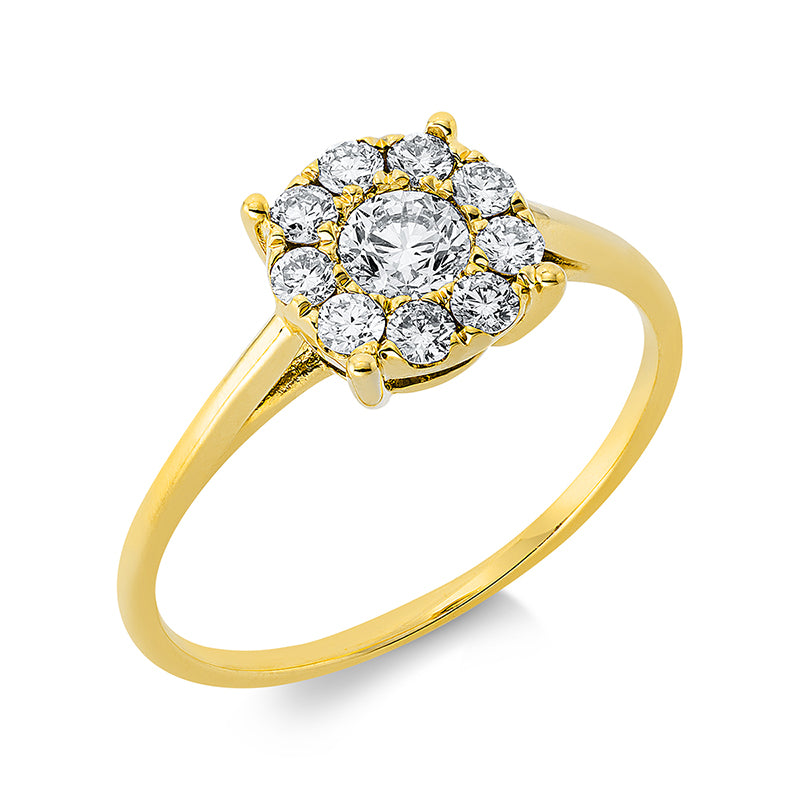 Ring 18 kt GG, 1 Brill. 0,27 ct, W-pi, 9 Brill. 0,28 ct, W-pi