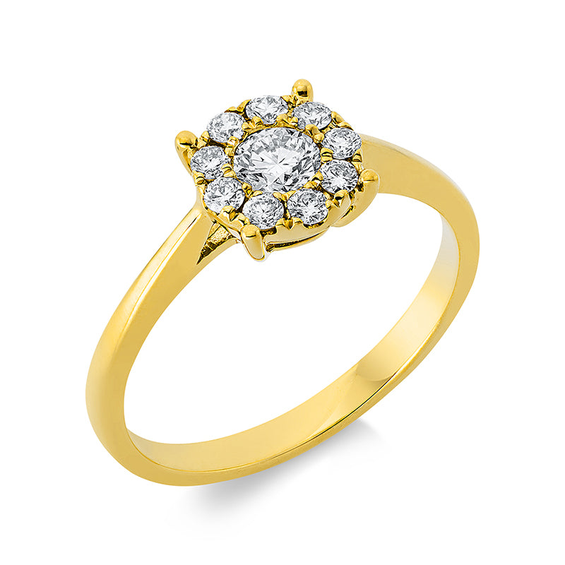 Ring 18 kt GG, 1 Brill. 0,22 ct, W-pi, 9 Brill. 0,21 ct, W-pi