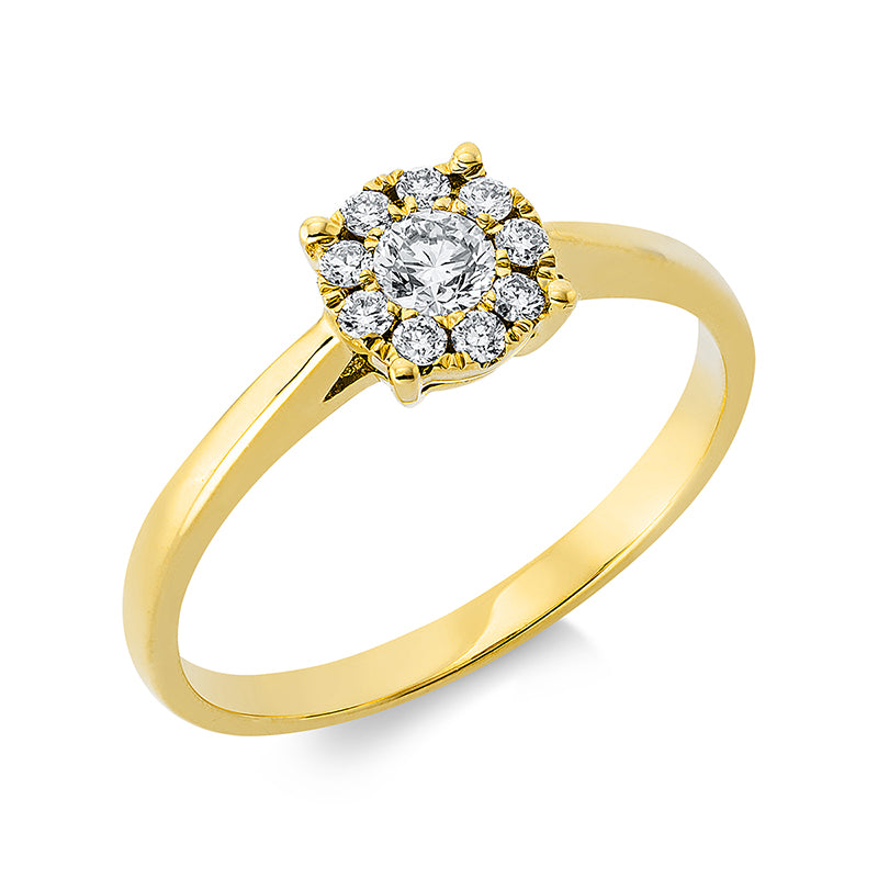 Ring 18 kt GG, 1 Brill. 0,14 ct, W-pi, 9 Brill. 0,12 ct, W-pi