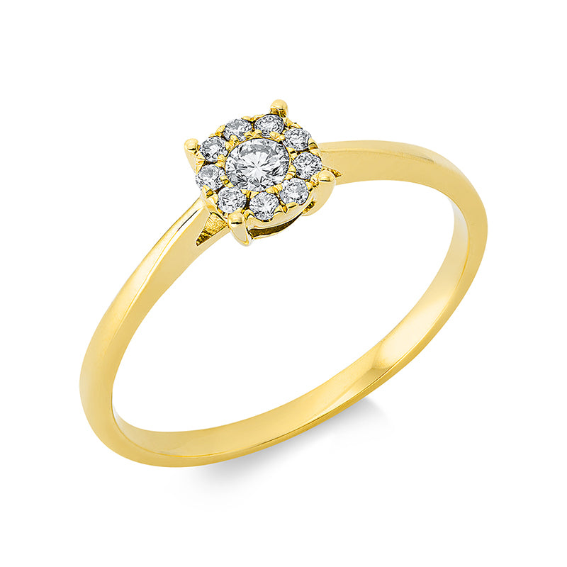 Ring 18 kt GG, 1 Brill. 0,09 ct, W-pi, 9 Brill. 0,08 ct, W-pi
