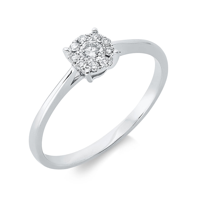 Ring 18 kt WG, 1 Brill. 0,09 ct, W-pi, 9 Brill. 0,08 ct, W-pi