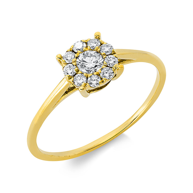 Ring 18 kt GG, 1 Brill. 0,14 ct, W-pi, 9 Brill. 0,15 ct, W-pi