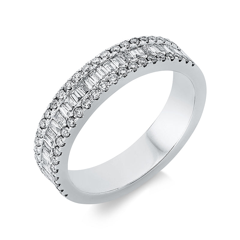 Ring 18 kt WG, 30 Bag. 0,41 ct, W-si, 48 Brill. 0,31 ct, W-si