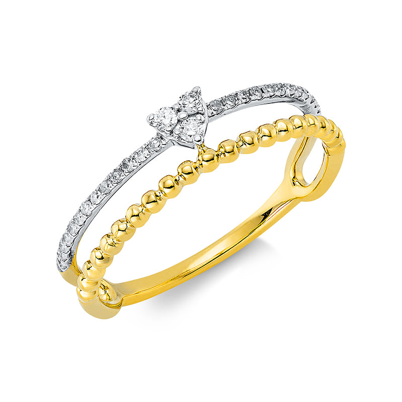 Ring 18 kt GG, Fassung rhodiniert, 3 Dia. 0,05 ct, TW-pi, 26 Brill. 0,10 ct, W-si