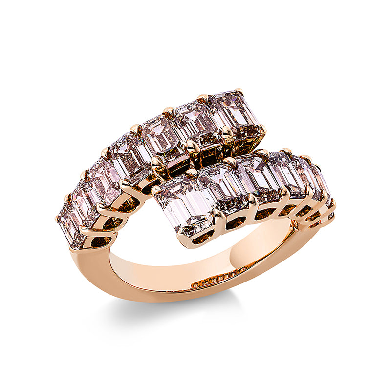 Ring 18 kt RG, 4 Sm.schliff 1,35 ct, braun-vsi, 4 Sm.schliff 1,65 ct, braun-vsi, 2 Sm.schliff 1,07 ct, braun-vsi, 4 Sm.schliff 0,95 ct, braun-vsi
