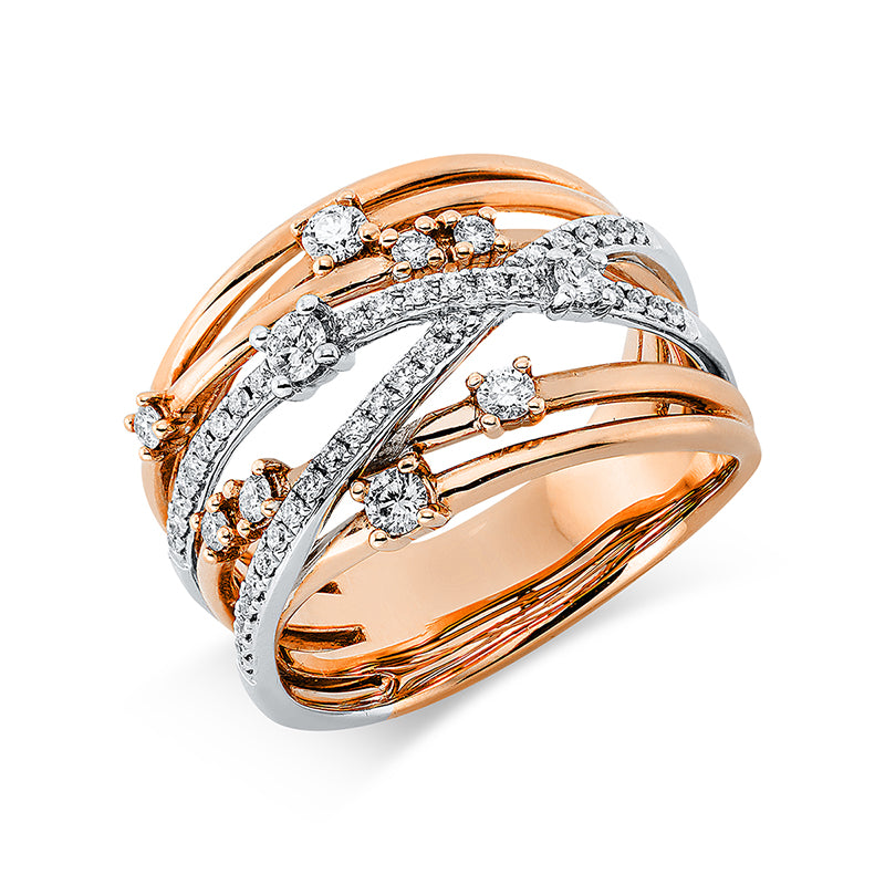 Ring 18 kt RG+WG, 10 Brill. 0,27 ct, TW-vsi, 40 Brill. 0,15 ct, TW-vsi