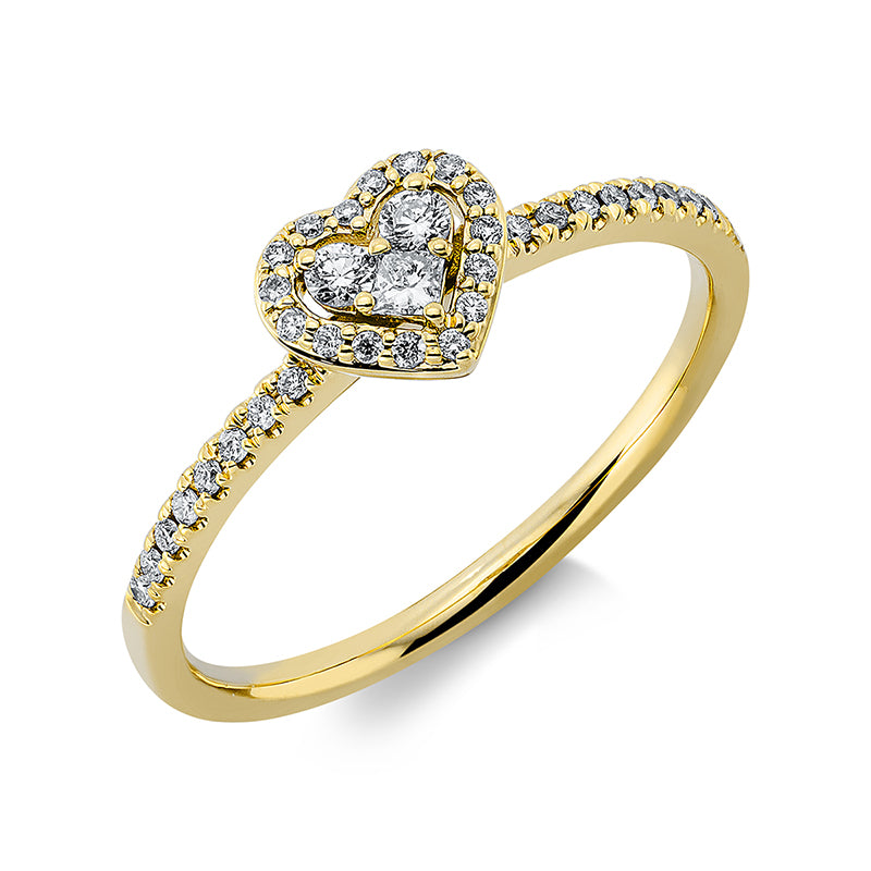 Ring 18 kt GG, 2 Brill. 0,05 ct, TW-pi, 1 Princ. 0,04 ct, TW-si, 32 Brill. 0,10 ct, TW-pi