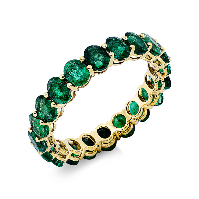 Ring 18 kt GG, 20 Smaragde 3,27 ct grün