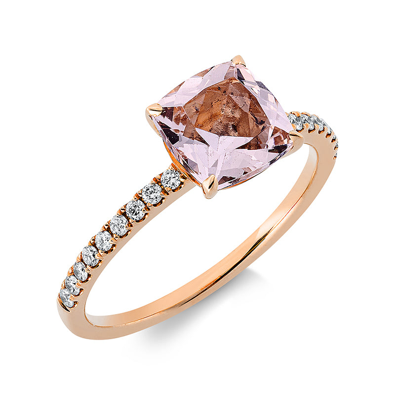Ring 18 kt RG, 4 Brill. 0,04 ct, TW-pi, 14 Brill. 0,11 ct, TW-pi, 1 Morganit 1,31 ct rosa
