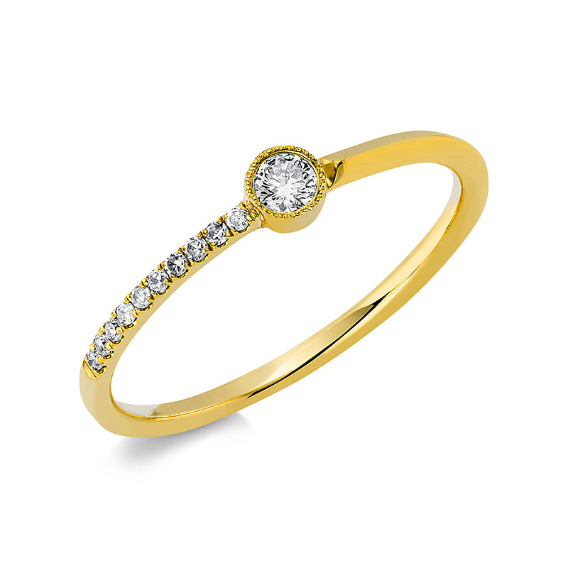 Ring 18 kt GG, 1 Brill. 0,07 ct, TW-si, 10 Dia. 0,04 ct, W-si