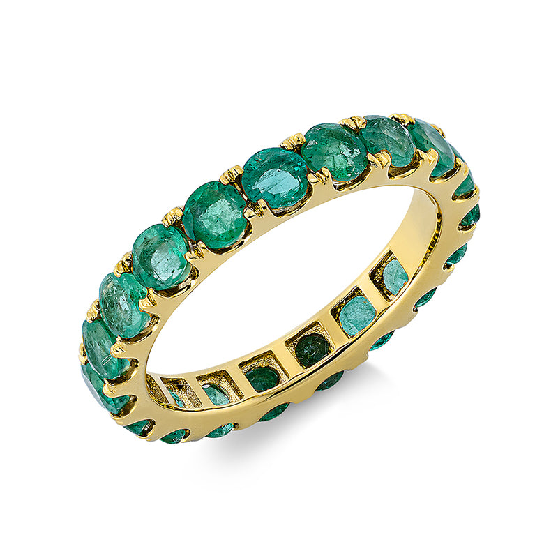 Ring 18 kt GG, 19 Smaragde 2,71 ct grün