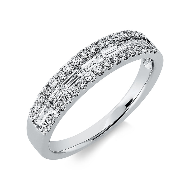 Ring 18 kt WG, 10 Brill. 0,09 ct, TW-si, 7 Bag. 0,27 ct, TW-si, 24 Brill. 0,18 ct, TW-si
