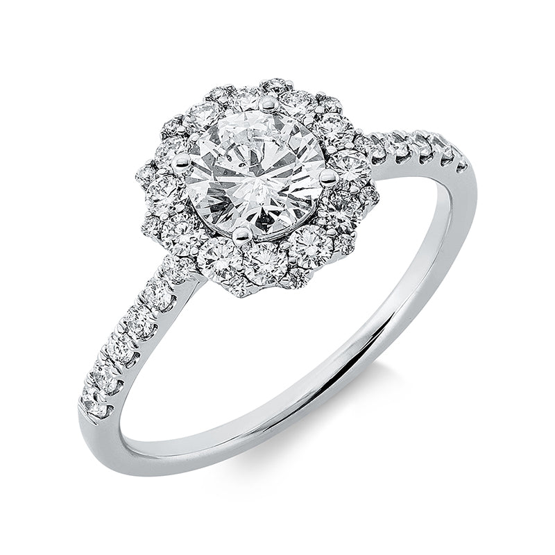 Ring 18 kt WG, 22 Brill. 0,39 ct, TW-si, 1 Brill. 0,60 ct, TW-si, 14 Brill. 0,05 ct, TW-si