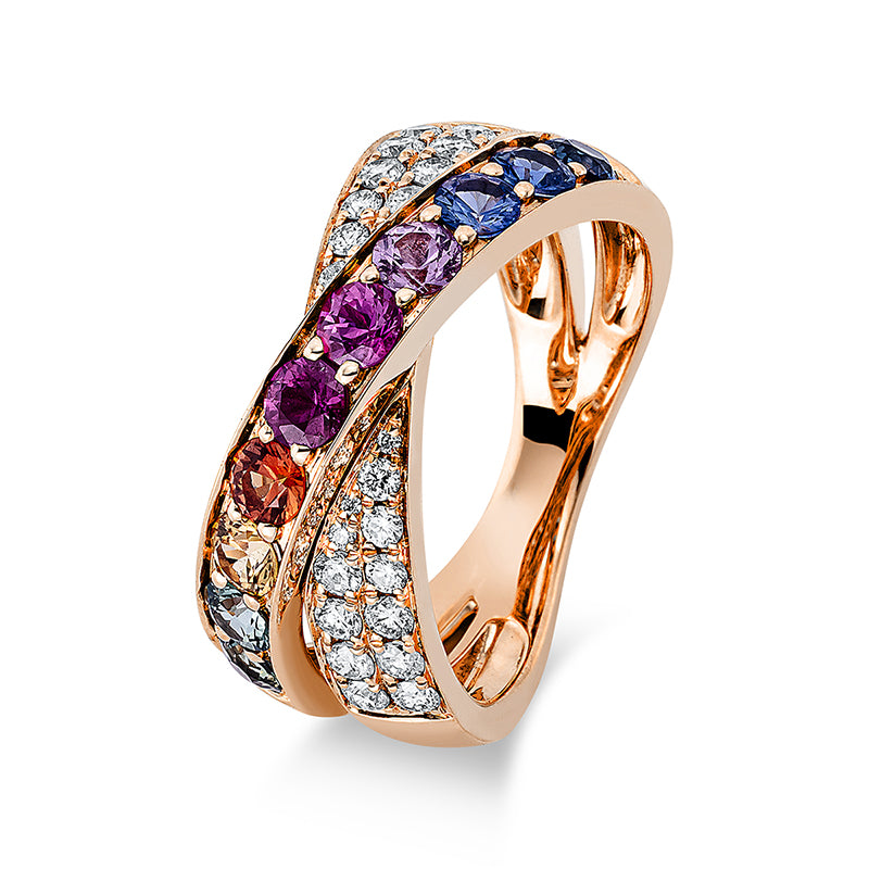 Ring 18 kt RG, 26 Brill. 0,44 ct, TW-si, 10 Saphire 1,44 ct fancy